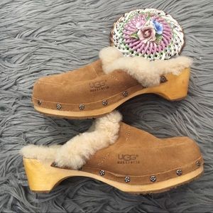 Ugg Kalie Clog Shearling Wood Heel Slides